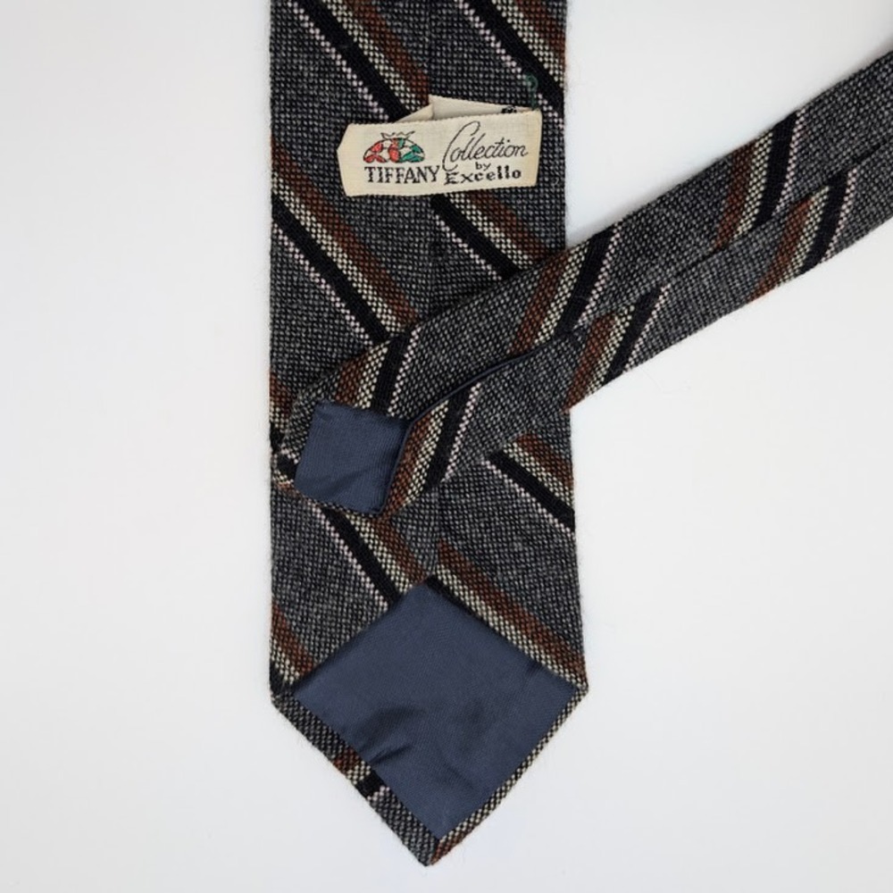 Tiffany Collection by Excello Wool Tie Grey Brown Striped 2.75x55.5 Vintage 60s